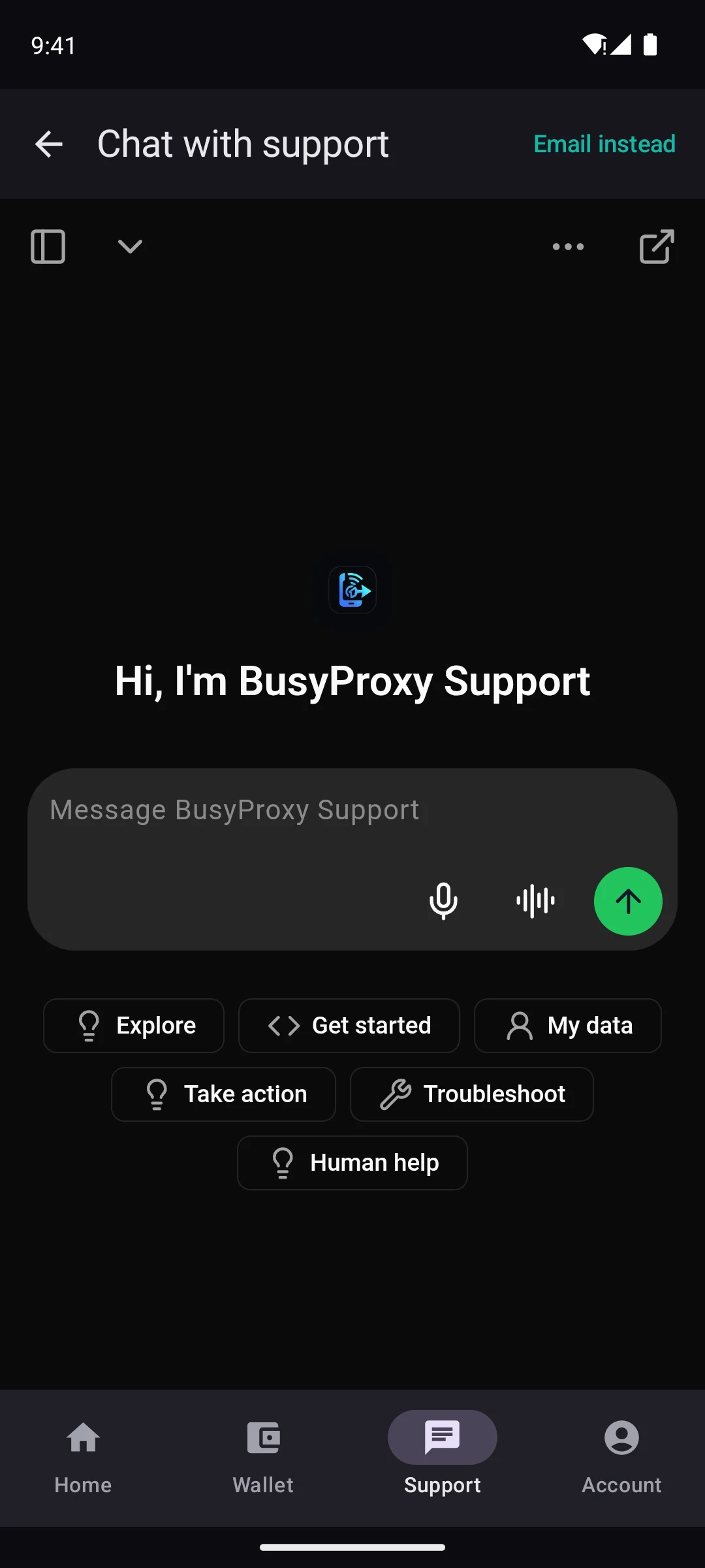 BusyProxy Android — Support chat
